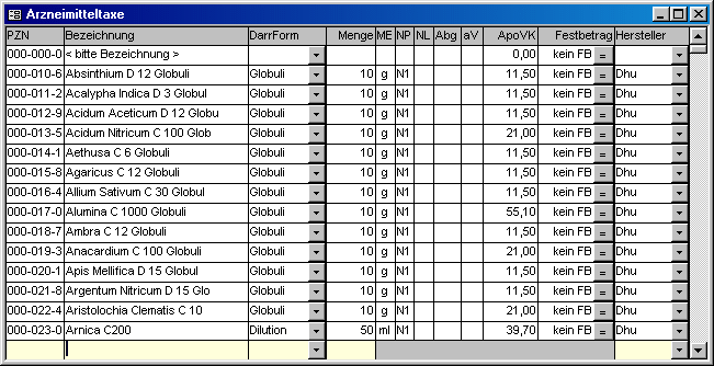 Form Arzneimitteltaxe
